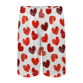 Детские спортивные шорты 3D с принтом Сердца в Курске,  100% полиэстер
 | пояс оформлен широкой мягкой резинкой, ткань тянется
 | день влюбленных | любовь | сердца | сердца в тетради | текстура | тетрадная клетка