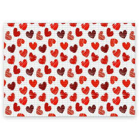 Поздравительная открытка с принтом Сердца в Курске, 100% бумага | плотность бумаги 280 г/м2, матовая, на обратной стороне линовка и место для марки
 | день влюбленных | любовь | сердца | сердца в тетради | текстура | тетрадная клетка