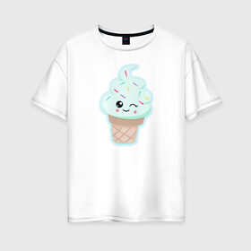 Женская футболка хлопок Oversize с принтом Мороженка в Курске, 100% хлопок | свободный крой, круглый ворот, спущенный рукав, длина до линии бедер
 | 1 годик | love | дети | детские | любовь | малыш | малыши | ребенок