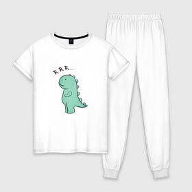 Женская пижама хлопок с принтом T-rex в Курске, 100% хлопок | брюки и футболка прямого кроя, без карманов, на брюках мягкая резинка на поясе и по низу штанин | cute | kawai | динозавр | миленький