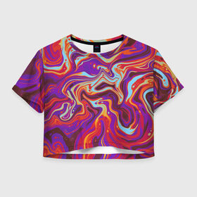 Женская футболка Crop-top 3D с принтом colorful waves в Курске, 100% полиэстер | круглая горловина, длина футболки до линии талии, рукава с отворотами | abstract | colors | paint | pattern | violet | waves | абстракция | волны | краска | цветной