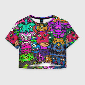 Женская футболка Crop-top 3D с принтом Happy в Курске, 100% полиэстер | круглая горловина, длина футболки до линии талии, рукава с отворотами | gamepad | games | panda | граффити | детские картинки | для детей | панда
