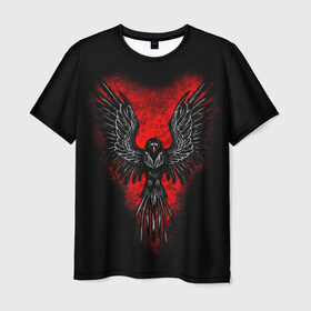 Мужская футболка 3D с принтом Voron в Курске, 100% полиэфир | прямой крой, круглый вырез горловины, длина до линии бедер | Тематика изображения на принте: ворон | крылья | перья | птица | сердце | тьма