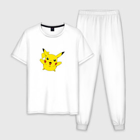Мужская пижама хлопок с принтом Пикачу в Курске, 100% хлопок | брюки и футболка прямого кроя, без карманов, на брюках мягкая резинка на поясе и по низу штанин
 | anime | pikachu | пикачу