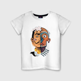 Детская футболка хлопок с принтом Dal? vs Picasso в Курске, 100% хлопок | круглый вырез горловины, полуприлегающий силуэт, длина до линии бедер | график | живописец | испания | сюрреализм | творчество