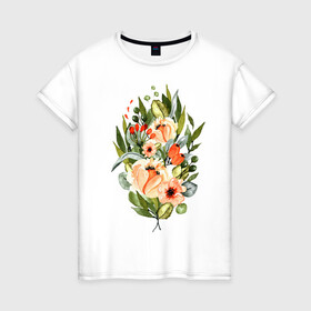 Женская футболка хлопок с принтом New life в Курске, 100% хлопок | прямой крой, круглый вырез горловины, длина до линии бедер, слегка спущенное плечо | букет | жизнь | новое время | цветы