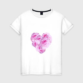 Женская футболка хлопок с принтом The Heart в Курске, 100% хлопок | прямой крой, круглый вырез горловины, длина до линии бедер, слегка спущенное плечо | нежность | роза | розовое сердце | розовый принт | розы | романтика | сердечко | сердце