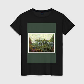 Женская футболка хлопок с принтом Солнечное болото в Курске, 100% хлопок | прямой крой, круглый вырез горловины, длина до линии бедер, слегка спущенное плечо | болото | деревья | опасность | растения | цветы