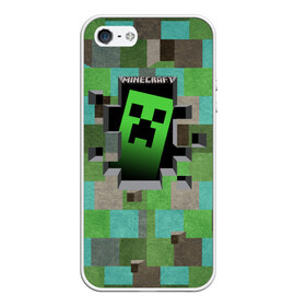 Чехол для iPhone 5/5S матовый с принтом Minecraft в Курске, Силикон | Область печати: задняя сторона чехла, без боковых панелей | minecraft | видеоигры | зеленый человечек | майнкрафт | пикселы