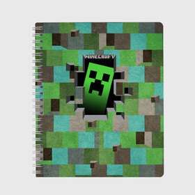 Тетрадь с принтом Minecraft в Курске, 100% бумага | 48 листов, плотность листов — 60 г/м2, плотность картонной обложки — 250 г/м2. Листы скреплены сбоку удобной пружинной спиралью. Уголки страниц и обложки скругленные. Цвет линий — светло-серый
 | minecraft | видеоигры | зеленый человечек | майнкрафт | пикселы