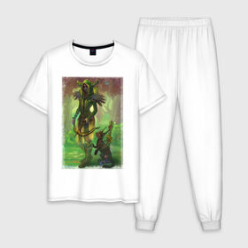 Мужская пижама хлопок с принтом Forest Guardian в Курске, 100% хлопок | брюки и футболка прямого кроя, без карманов, на брюках мягкая резинка на поясе и по низу штанин
 | crossbow | fantasy | арбалет | персонаж | фэнтези