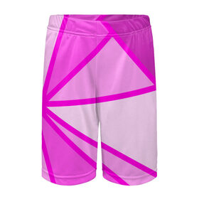 Детские спортивные шорты 3D с принтом Осколки розового стекла в Курске,  100% полиэстер
 | пояс оформлен широкой мягкой резинкой, ткань тянется
 | 2021 | геометрия | зеркало | лето | осколок | розовый | треугольники