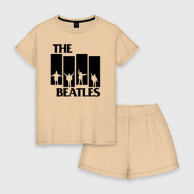 Женская пижама с шортиками хлопок с принтом The Beatles в Курске, 100% хлопок | футболка прямого кроя, шорты свободные с широкой мягкой резинкой | великобритания | джон леннон | классика | легенды | музыка | пол маккартни | рок | рок группа