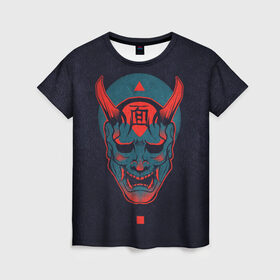 Женская футболка 3D с принтом Samurai в Курске, 100% полиэфир ( синтетическое хлопкоподобное полотно) | прямой крой, круглый вырез горловины, длина до линии бедер | dark | голова с рогами | самурай | тьма | череп | череп с рогами