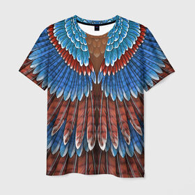 Мужская футболка 3D с принтом оперение сойка в Курске, 100% полиэфир | прямой крой, круглый вырез горловины, длина до линии бедер | feathers | plumage | друид | индеец | коричневый | оперение | орёл | пернатый | перо | перья | природа | птица | синий | сойка | сон