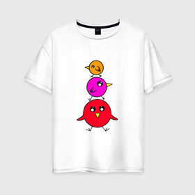 Женская футболка хлопок Oversize с принтом Птички в Курске, 100% хлопок | свободный крой, круглый ворот, спущенный рукав, длина до линии бедер
 | воробьи | деверь | животные | звери | попугаи | птицы | птички