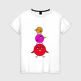 Женская футболка хлопок с принтом Птички в Курске, 100% хлопок | прямой крой, круглый вырез горловины, длина до линии бедер, слегка спущенное плечо | воробьи | деверь | животные | звери | попугаи | птицы | птички