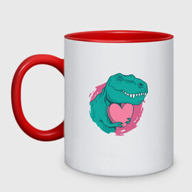 Кружка двухцветная с принтом Влюбленный динозавр T-Rex в Курске, керамика | объем — 330 мл, диаметр — 80 мм. Цветная ручка и кайма сверху, в некоторых цветах — вся внутренняя часть | Тематика изображения на принте: 14 февраля | dinosaur | heart | hearts | love | pink | t rex | valentine | valentines | валентинка | валентинов день | день влюбленных | динозавр | лав | лав ю | любовь | розовое | святой валентин | сердечки | сердце | ти рекс