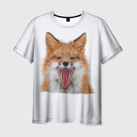Мужская футболка 3D с принтом Снежная лиса в Курске, 100% полиэфир | прямой крой, круглый вырез горловины, длина до линии бедер | fox | foxy | животное | звери | лиса | лисенок | лисичка | милая | рыжая | фокс