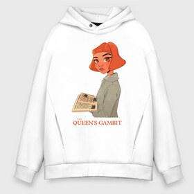 Мужское худи Oversize хлопок с принтом Queens Gambit Ход Королевы в Курске, френч-терри — 70% хлопок, 30% полиэстер. Мягкий теплый начес внутри —100% хлопок | боковые карманы, эластичные манжеты и нижняя кромка, капюшон на магнитной кнопке | the queens gambit | бэт хармон | королева | милая девушка | рыжая | рыжая девушка | сериал | сериал про шахматы | ход королевы | шахматы | элизабет хармон