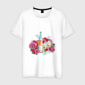 Мужская футболка хлопок с принтом Романтический пикник в Курске, 100% хлопок | прямой крой, круглый вырез горловины, длина до линии бедер, слегка спущенное плечо. | винишко | еда | красный | розы | романтика | тюльпаны | цветы