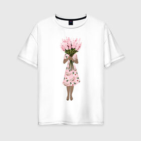 Женская футболка хлопок Oversize с принтом Я стесняюсь в Курске, 100% хлопок | свободный крой, круглый ворот, спущенный рукав, длина до линии бедер
 | 8 марта | dreams | всемирный женский день | цветы