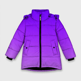 Зимняя куртка для девочек 3D с принтом Фиолетовый космос в Курске, ткань верха — 100% полиэстер; подклад — 100% полиэстер, утеплитель — 100% полиэстер. | длина ниже бедра, удлиненная спинка, воротник стойка и отстегивающийся капюшон. Есть боковые карманы с листочкой на кнопках, утяжки по низу изделия и внутренний карман на молнии. 

Предусмотрены светоотражающий принт на спинке, радужный светоотражающий элемент на пуллере молнии и на резинке для утяжки. | звезды | космос | марс | неон | нло | планета | планеты
