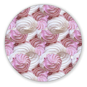 Коврик для мышки круглый с принтом Зефир белый и розовый в Курске, резина и полиэстер | круглая форма, изображение наносится на всю лицевую часть | валентинов день | влюбленные | зефир | любовь | пирожное | романтика | сладости