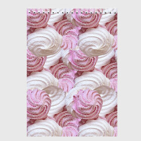 Скетчбук с принтом Зефир белый и розовый в Курске, 100% бумага
 | 48 листов, плотность листов — 100 г/м2, плотность картонной обложки — 250 г/м2. Листы скреплены сверху удобной пружинной спиралью | валентинов день | влюбленные | зефир | любовь | пирожное | романтика | сладости