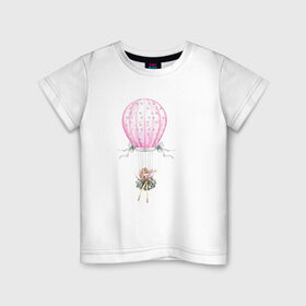 Детская футболка хлопок с принтом Девочка на воздушном шаре в Курске, 100% хлопок | круглый вырез горловины, полуприлегающий силуэт, длина до линии бедер | 8 марта | dreams | всемирный женский день | цветы