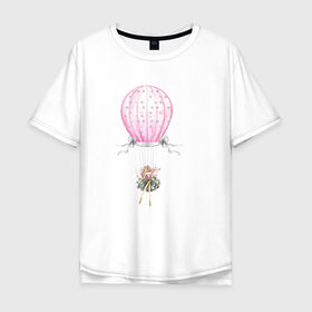 Мужская футболка хлопок Oversize с принтом Девочка на воздушном шаре в Курске, 100% хлопок | свободный крой, круглый ворот, “спинка” длиннее передней части | Тематика изображения на принте: 8 марта | dreams | всемирный женский день | цветы