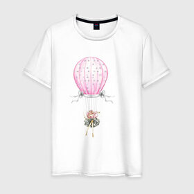 Мужская футболка хлопок с принтом Девочка на воздушном шаре в Курске, 100% хлопок | прямой крой, круглый вырез горловины, длина до линии бедер, слегка спущенное плечо. | 8 марта | dreams | всемирный женский день | цветы
