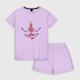 Женская пижама с шортиками хлопок с принтом Вечная медитация в Курске, 100% хлопок | футболка прямого кроя, шорты свободные с широкой мягкой резинкой | корона | кости | медитация | ребра | скелет | череп