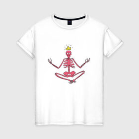 Женская футболка хлопок с принтом Вечная медитация в Курске, 100% хлопок | прямой крой, круглый вырез горловины, длина до линии бедер, слегка спущенное плечо | корона | кости | медитация | ребра | скелет | череп