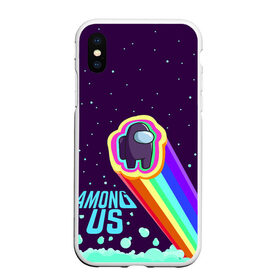 Чехол для iPhone XS Max матовый с принтом AMONG US neon rainbow в Курске, Силикон | Область печати: задняя сторона чехла, без боковых панелей | детский | космос | неоновый | радуга | стильная | тренд | яркий