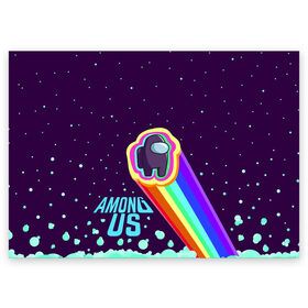 Поздравительная открытка с принтом AMONG US neon rainbow в Курске, 100% бумага | плотность бумаги 280 г/м2, матовая, на обратной стороне линовка и место для марки
 | Тематика изображения на принте: детский | космос | неоновый | радуга | стильная | тренд | яркий