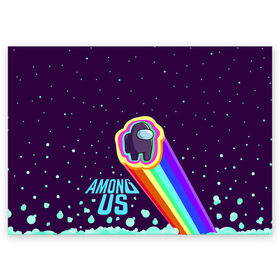 Поздравительная открытка с принтом AMONG US neon rainbow в Курске, 100% бумага | плотность бумаги 280 г/м2, матовая, на обратной стороне линовка и место для марки
 | детский | космос | неоновый | радуга | стильная | тренд | яркий