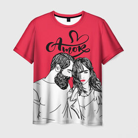 Мужская футболка 3D с принтом Amor в Курске, 100% полиэфир | прямой крой, круглый вырез горловины, длина до линии бедер | 14 февряля | amor | kiss | love | love you | my love | valentine | валентин | люблю | любовь | отношения | пара | поцелуй | я люблю