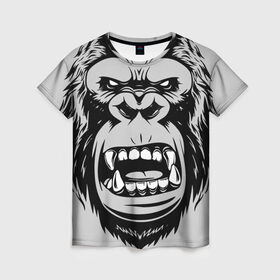 Женская футболка 3D с принтом animal crunch в Курске, 100% полиэфир ( синтетическое хлопкоподобное полотно) | прямой крой, круглый вырез горловины, длина до линии бедер | angry | animal | power | горилла | животное | злой | спорт