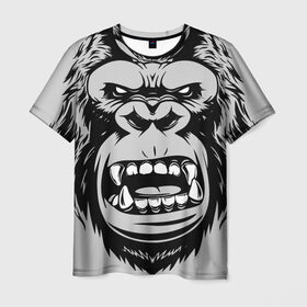 Мужская футболка 3D с принтом animal crunch в Курске, 100% полиэфир | прямой крой, круглый вырез горловины, длина до линии бедер | angry | animal | power | горилла | животное | злой | спорт
