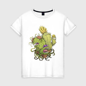 Женская футболка хлопок с принтом Кактусы в Курске, 100% хлопок | прямой крой, круглый вырез горловины, длина до линии бедер, слегка спущенное плечо | cactus | зубы | кактус | растения