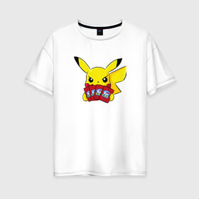 Женская футболка хлопок Oversize с принтом Пикачу (S) в Курске, 100% хлопок | свободный крой, круглый ворот, спущенный рукав, длина до линии бедер
 | anime | pikachu | пикачу