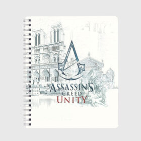 Тетрадь с принтом Assassin’s Creed Unity в Курске, 100% бумага | 48 листов, плотность листов — 60 г/м2, плотность картонной обложки — 250 г/м2. Листы скреплены сбоку удобной пружинной спиралью. Уголки страниц и обложки скругленные. Цвет линий — светло-серый
 | black flag | brotherhood | chronicles | creed | game | origins | revelations | rogue | syndicate | unity | valhalla | альтаир | ассасин | игры | кинжал | пираты