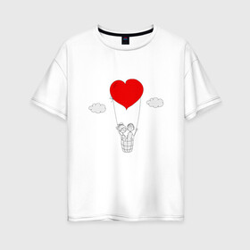 Женская футболка хлопок Oversize с принтом Счастливы вместе в Курске, 100% хлопок | свободный крой, круглый ворот, спущенный рукав, длина до линии бедер
 | люблю | парные | сердце | шары воздушные