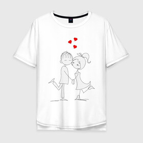 Мужская футболка хлопок Oversize с принтом Вечерние прогулки в Курске, 100% хлопок | свободный крой, круглый ворот, “спинка” длиннее передней части | люблю | парные | сердце | шары воздушные