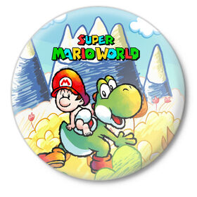 Значок с принтом Baby Mario в Курске,  металл | круглая форма, металлическая застежка в виде булавки | 16 bit | 16 бит | geek | island | snes | yoshi | марио | ретро