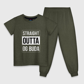 Детская пижама хлопок с принтом Straight Outta OG Buda в Курске, 100% хлопок |  брюки и футболка прямого кроя, без карманов, на брюках мягкая резинка на поясе и по низу штанин
 | buda | budek | city | gang | hip hop | lil buda | merch | music | og buda merch | og buda мерч | opg | банда | буда | григорий | диибо | лил буда | лого | ляхов | мерч | музыка | о джи | оджи | опг | реп | рэп | сити | стробоскоп | строуб | тек