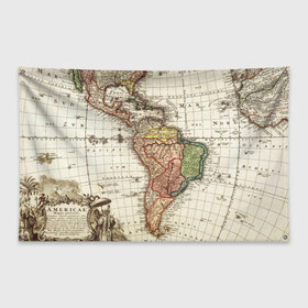 Флаг-баннер с принтом ВИНТАЖНАЯ КАРТА в Курске, 100% полиэстер | размер 67 х 109 см, плотность ткани — 95 г/м2; по краям флага есть четыре люверса для крепления | america | geografic | map | tegunvteg | travel | америка | винтаж | география | долгота | карта | колумб | материк | океан | путешествия | суша | широта