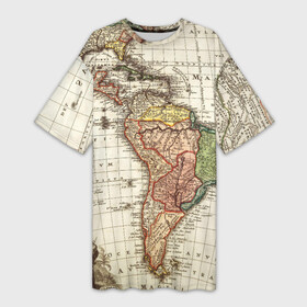 Платье-футболка 3D с принтом ВИНТАЖНАЯ КАРТА в Курске,  |  | america | geografic | map | tegunvteg | travel | америка | винтаж | география | долгота | карта | колумб | материк | океан | путешествия | суша | широта