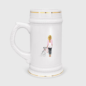 Кружка пивная с принтом Девушка с собакой в Курске,  керамика (Материал выдерживает высокую температуру, стоит избегать резкого перепада температур) |  объем 630 мл | далматинец | любовь | собакен